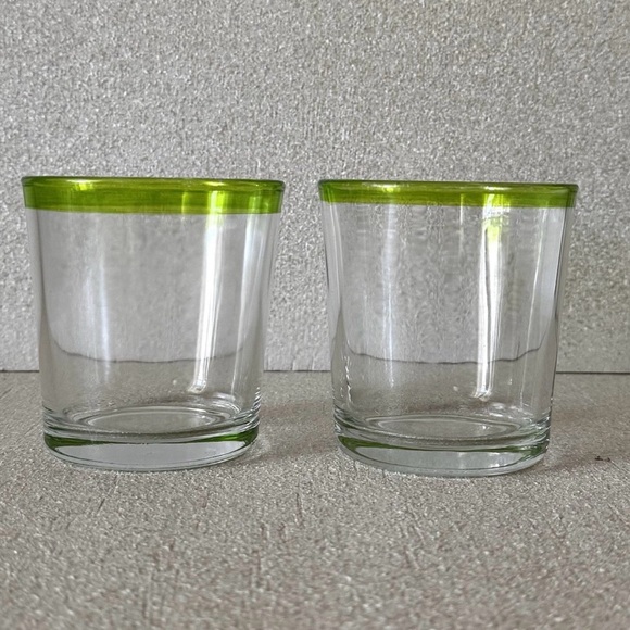 Rare Libbey Aruba Lime Neon Green Rim Rocks Glasses Tumblers 12 Oz - 2 Set VHTF - Picture 3 of 10